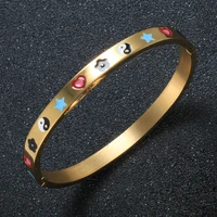 trend jewelry five leaf flower love heart yin yang bagua bangles bracelets oil dripping for women enamel lover bangles gifts