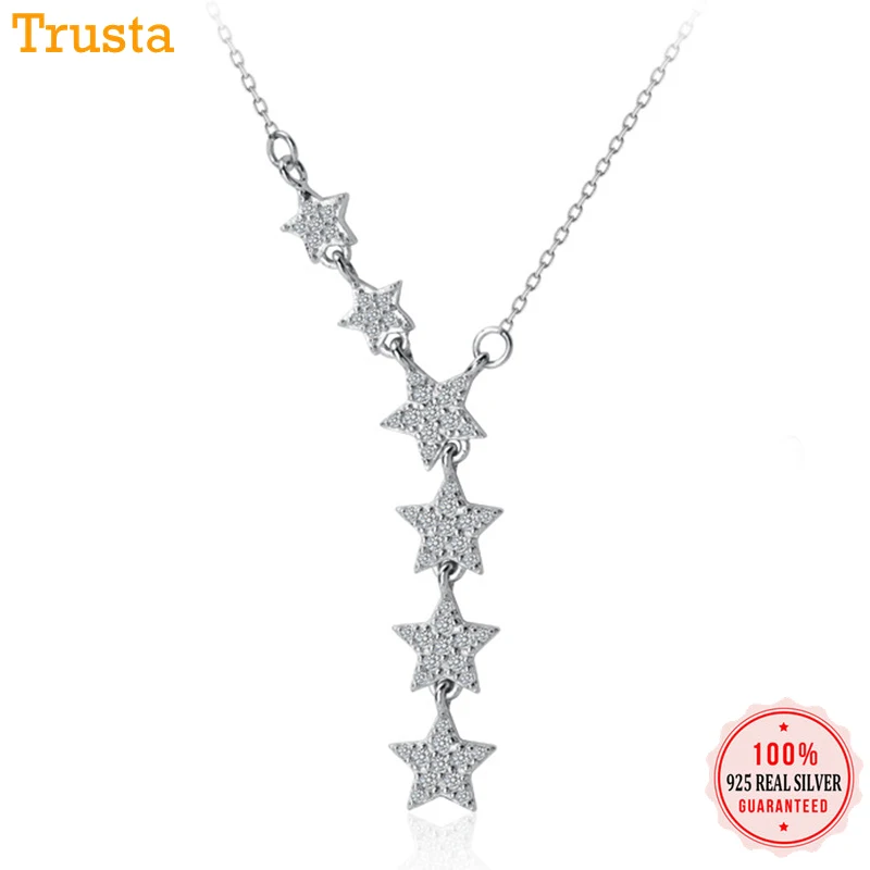 Trustdavis, 925 пробы, серебряные сверкающие листья, Длинная подвеска, ожерелье, прозрачный CZ, женские ожерелья и кулоны, серебро 925, ювелирное изделие DA396
