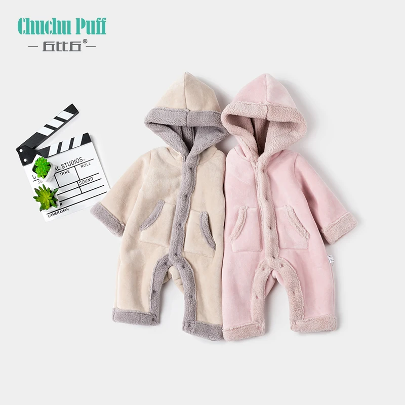 Детский зимний замшевый фланелевый комбинезон с длинными рукавами для малышей
