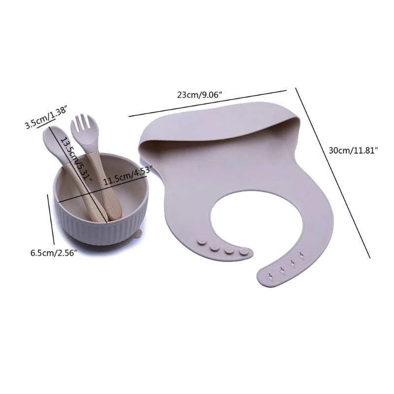 

4PCS Silicone Baby Feeding Bowl Tableware Waterproof Bibs Spoon Non-Slip BPA Free Silicone Dishes