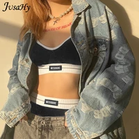 jusahy beach style two piece sets women v neck casual letter embroidery camisole topbriefs matching shorts vacation outfits hot