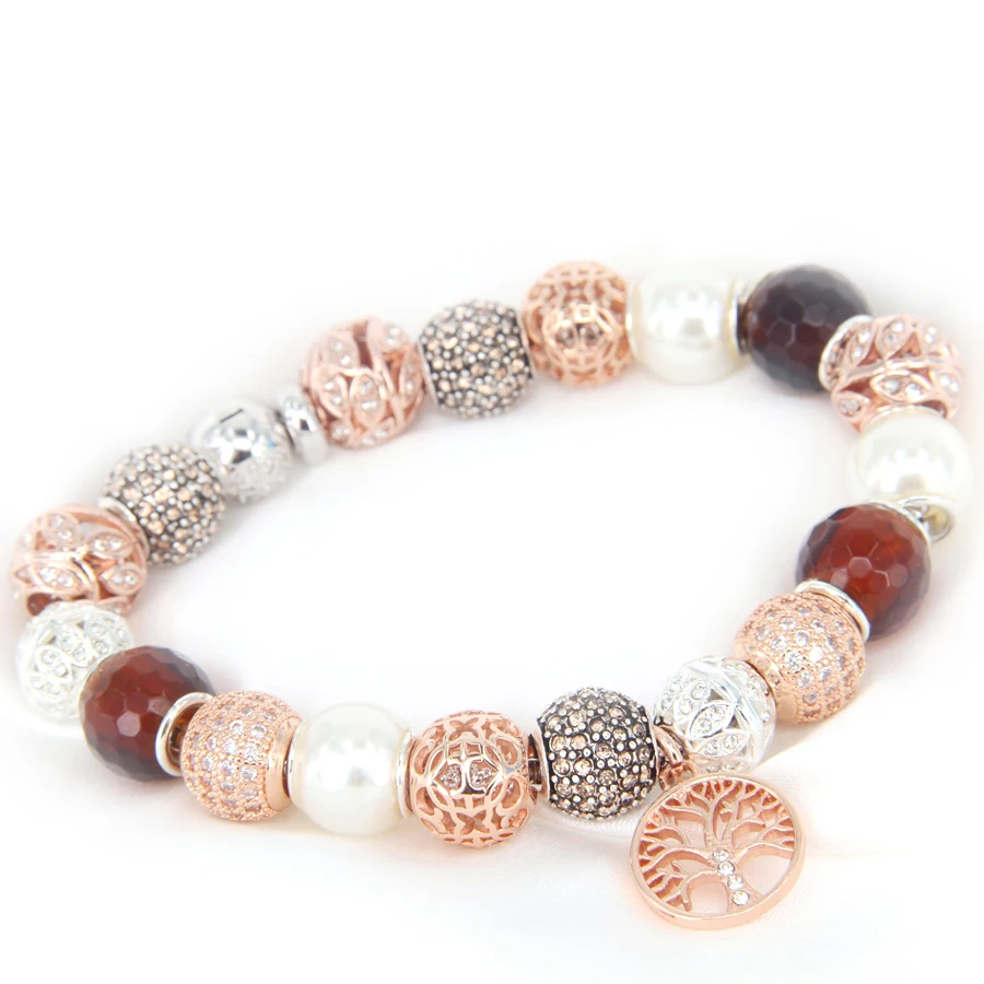 Томас Стиль розовое золотое солнце ожерелье из жемчуга и оливковый браслет с