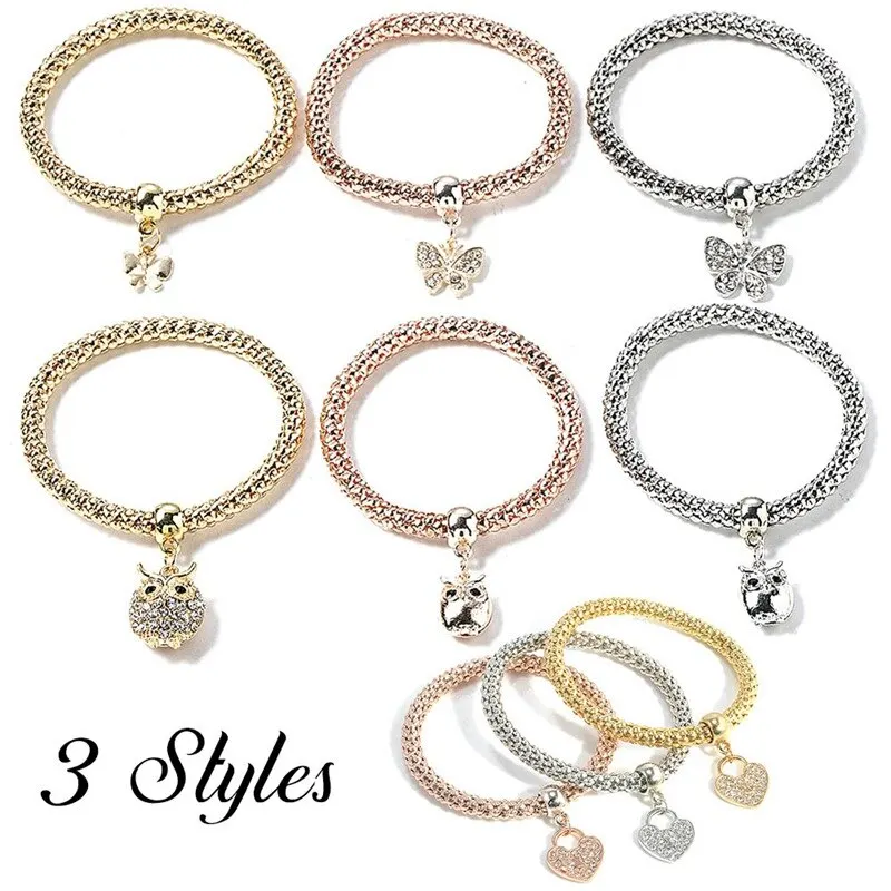 

3pcs/set Fashion European And American Popcorn Corn Elastic Female Bracelet Heart Shap Three-color Set Of Jewelry