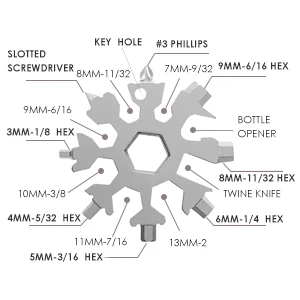 

18-in-1 Multi-tool Portable Screwdriver, Wrench Spanner EDC Outdoor Snowflake Tool Card Great Christmas Gift