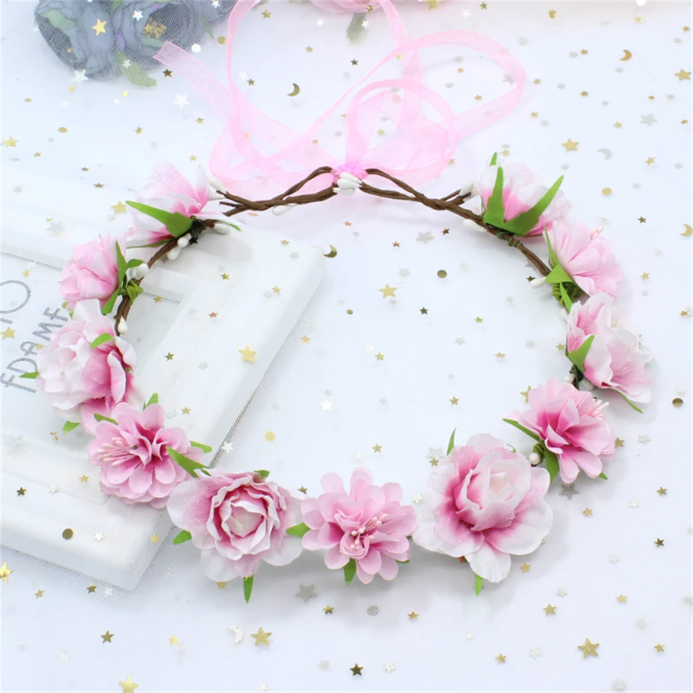 

Handmade Rattan Women's Wreath Headwear Seaside Vacation Wedding Accessories Flower Girl Crown Headpiece Flowers Hair Headdress