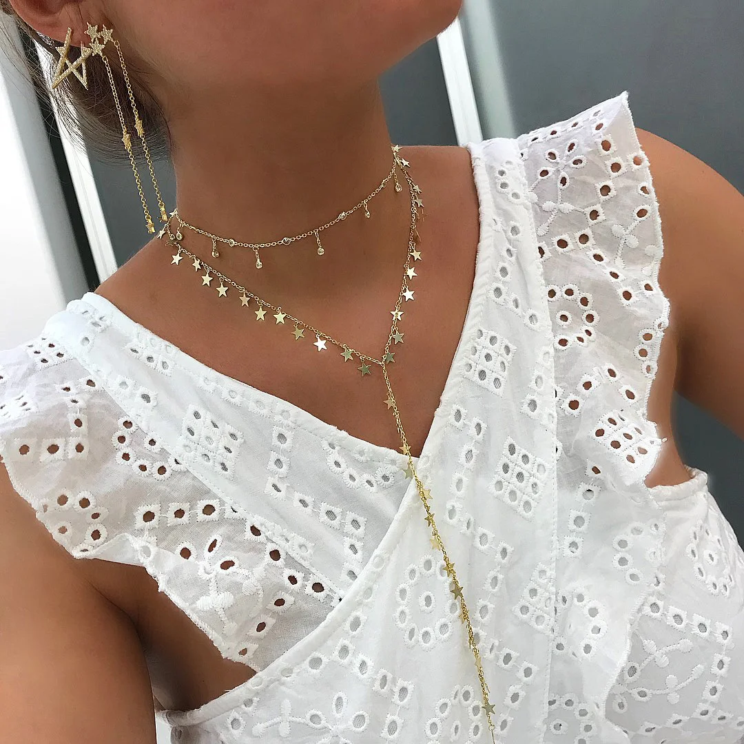 Длинная цепочка-Лариат золотого цвета цепочка со звеньями в форме стакана