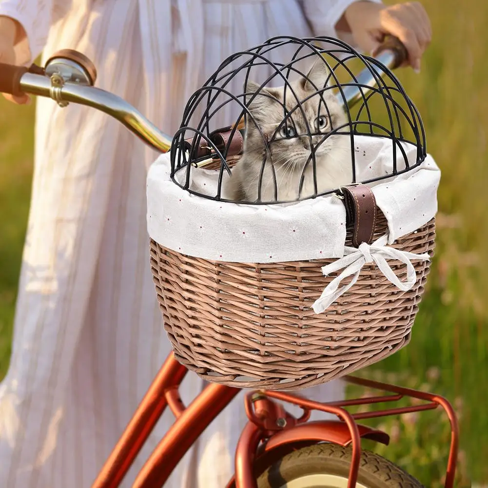 

Dog Pet Carry Basket Woven Bike Basket Front Handlebar Wicker Bag Bicycle Basket for Small Pet Carrier Adult Boys Girls Bike