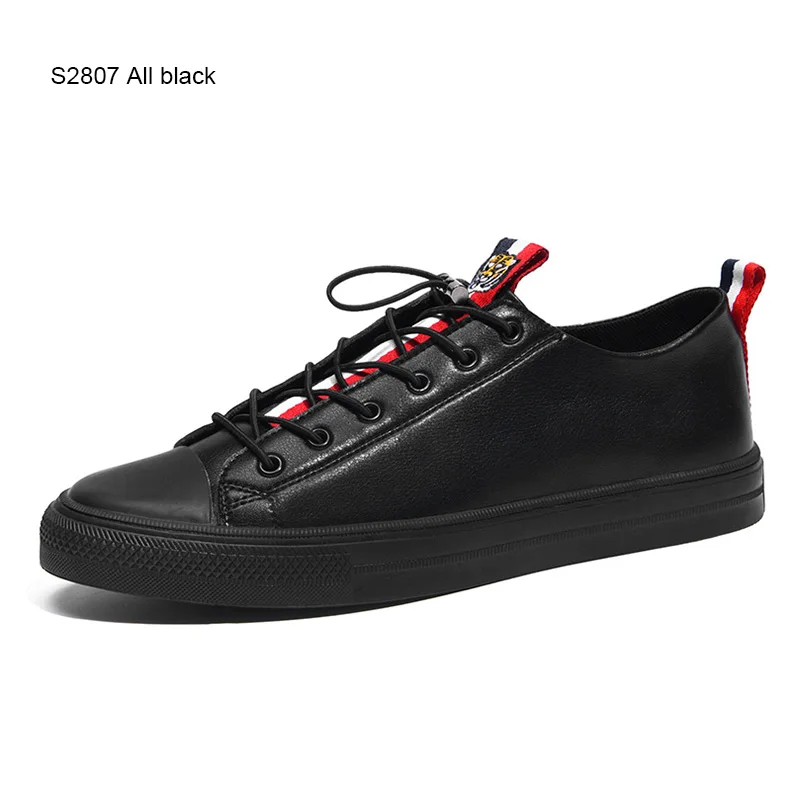 S2807-All Black SUROM; дышащая мужская обувь; повседневные Роскошные брендовые модные классические белые кроссовки; Мужская обувь с перфорацией; Мужская обувь из искусственной кожи на плоской подошве со шнуровкой - Цвет: S2807-All Black