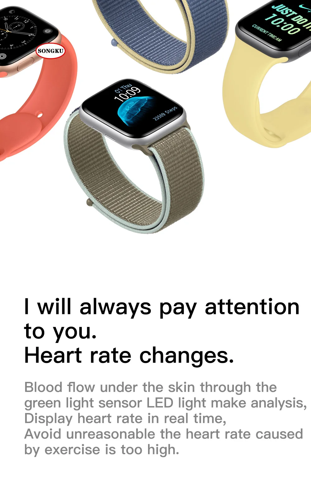 SONGKU IWO 12 часы серии 5 1:1 умные часы 40 мм 44 мм Bluetooth часы для apple iPhone Siri Android телефон цветной ремешок