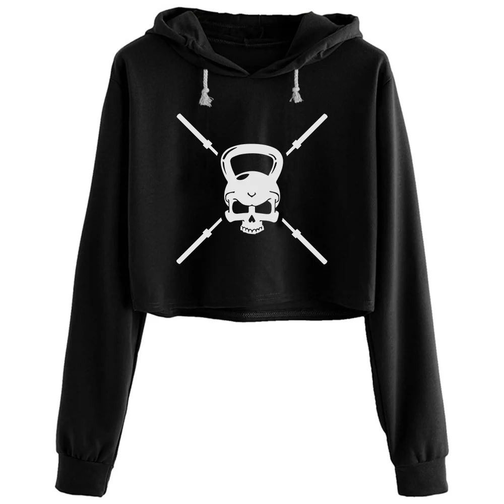 

Skull And Bars Crop Hoodies Women Korean Y2k Kawaii Goth Pullover For Girls