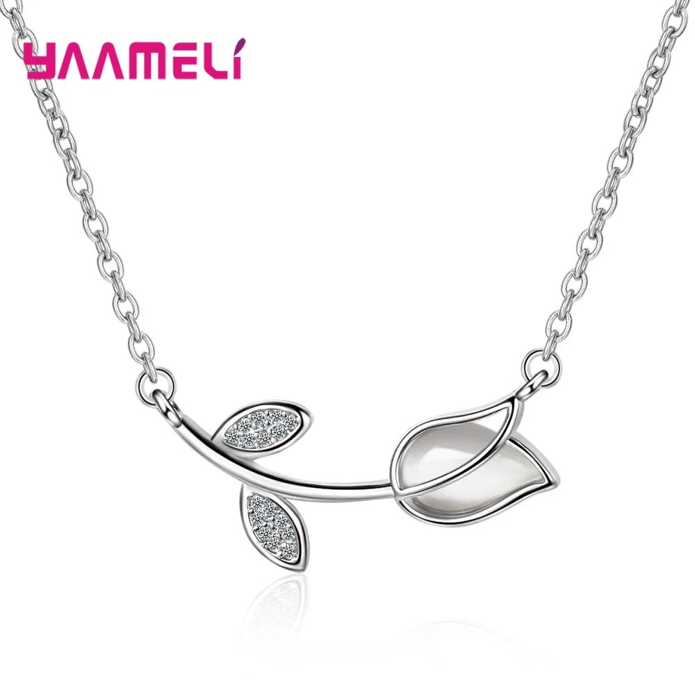 

Luxury Wedding Party Shinning Opal Pendant Necklaces 925 Sterling Silver Chain Necklaces Rose Flower Design Lovers Gift Jewelry