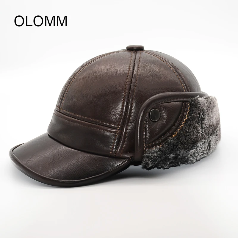 Мужские бейсболки из натуральной кожи шапки искусственного меха зимняя теплая
