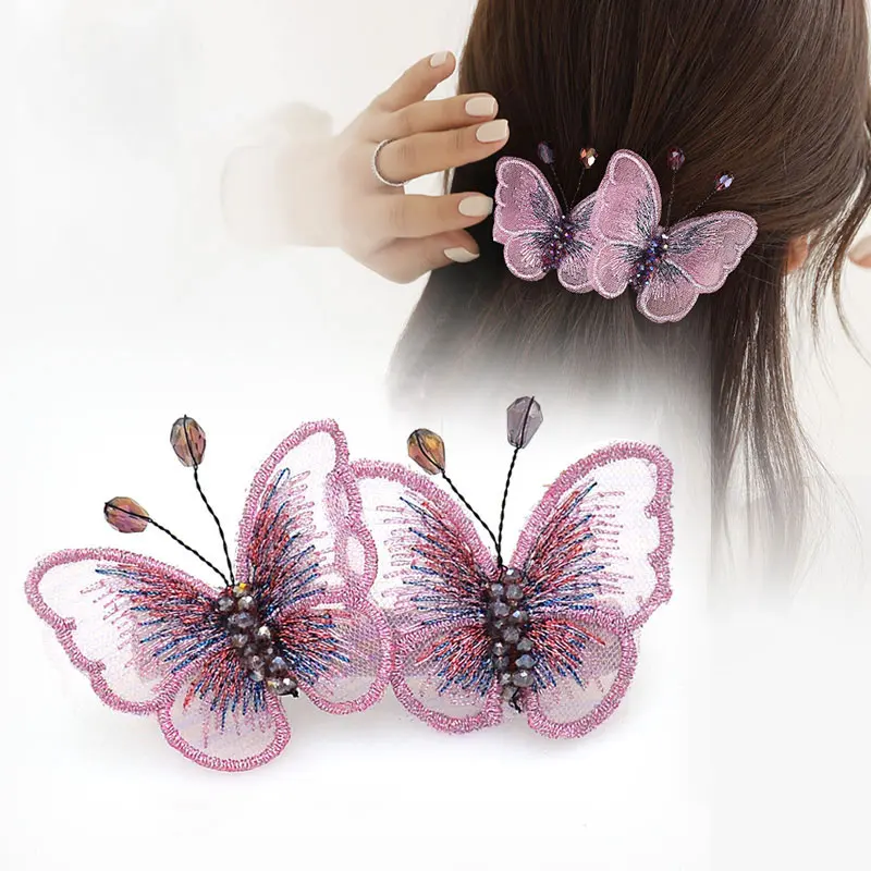 Бант для волос бабочки взрослой женщины изящные ручной работы украшения цветочный зажим весенний зажим на задней части головы хвостик.