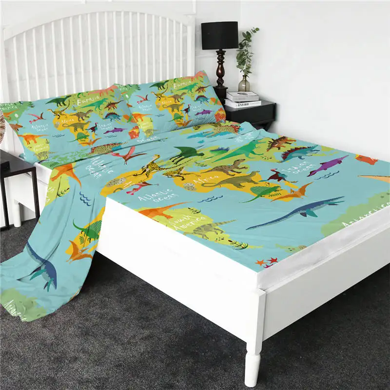 Dinosaur 3 BeddingOutlet простыня с мультяшными котами, цветная простыня с единорогом, плоский лист с наволочкой, постельные принадлежности, 4 шт., наматрасник - Цвет: Dinosaur 3