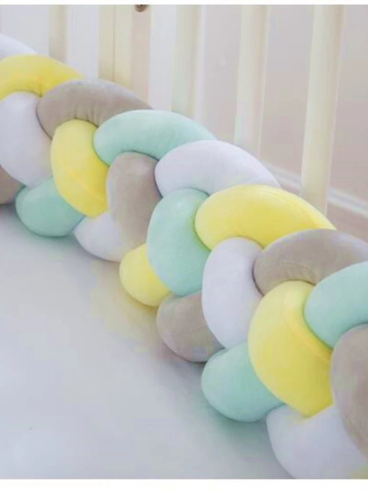 

ins new four-strand woven long strip knotted ball pillow twist braid children's room decoration bed circumference baby bedroom