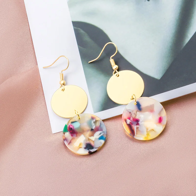 Multicolor 12 BICUX, винтажные акриловые серьги-капли для женщин,, модные ювелирные изделия, корейские Металлические геометрические золотые Висячие висячие серьги - Окраска металла: Multicolor 12