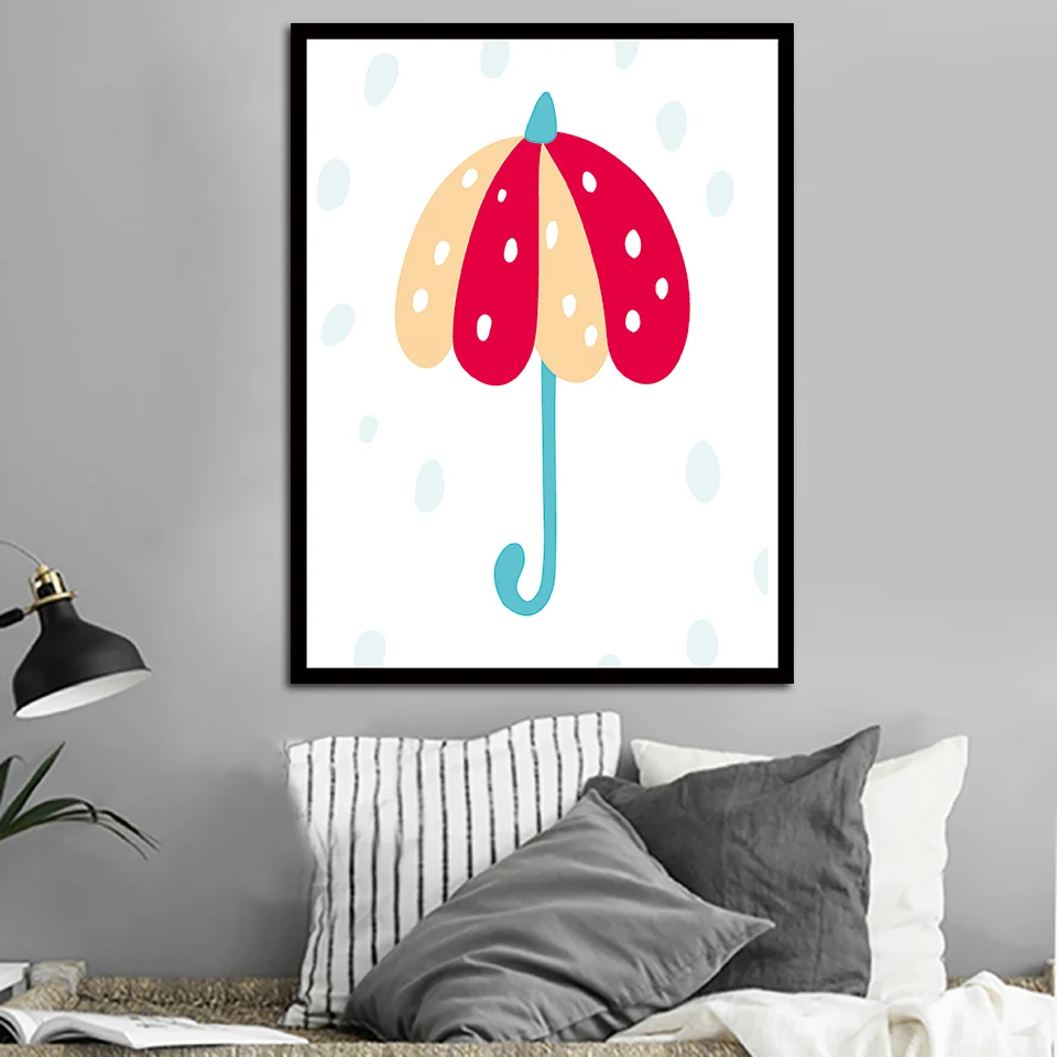 Nordic Стиль HD печатный плакат домашний декоративный зонтик дождь мультфильм Wall Art
