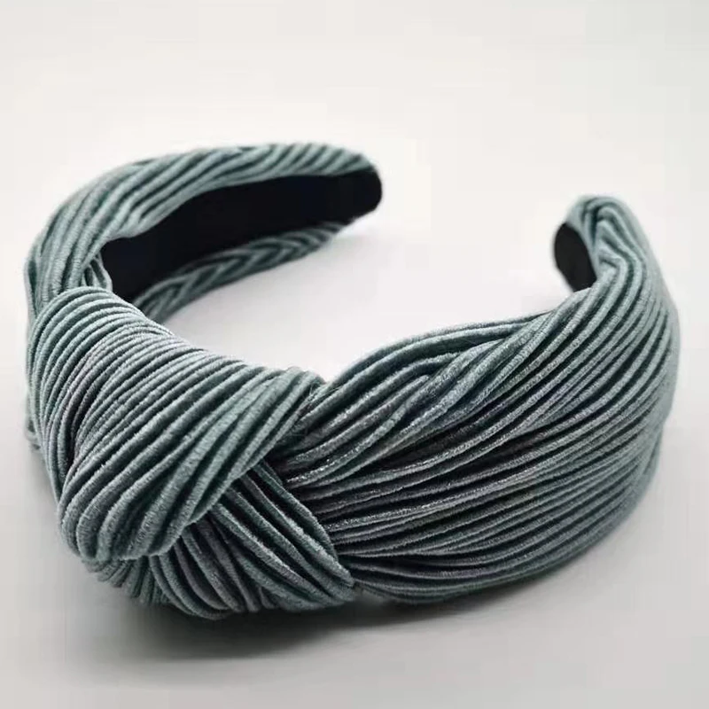 Винтажные плиссированные однотонные широкие повязки на голову с узлом для