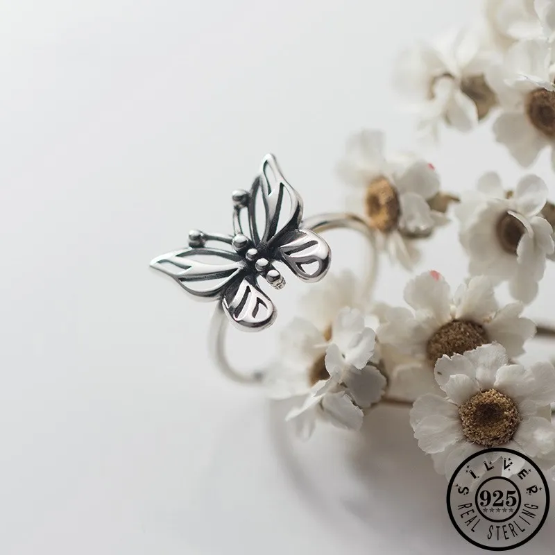 

925 Sterling Thai Silver Butterfly Shape Adjustable Open Knuckle Finger Party Rings Jewelry for Women Ladies