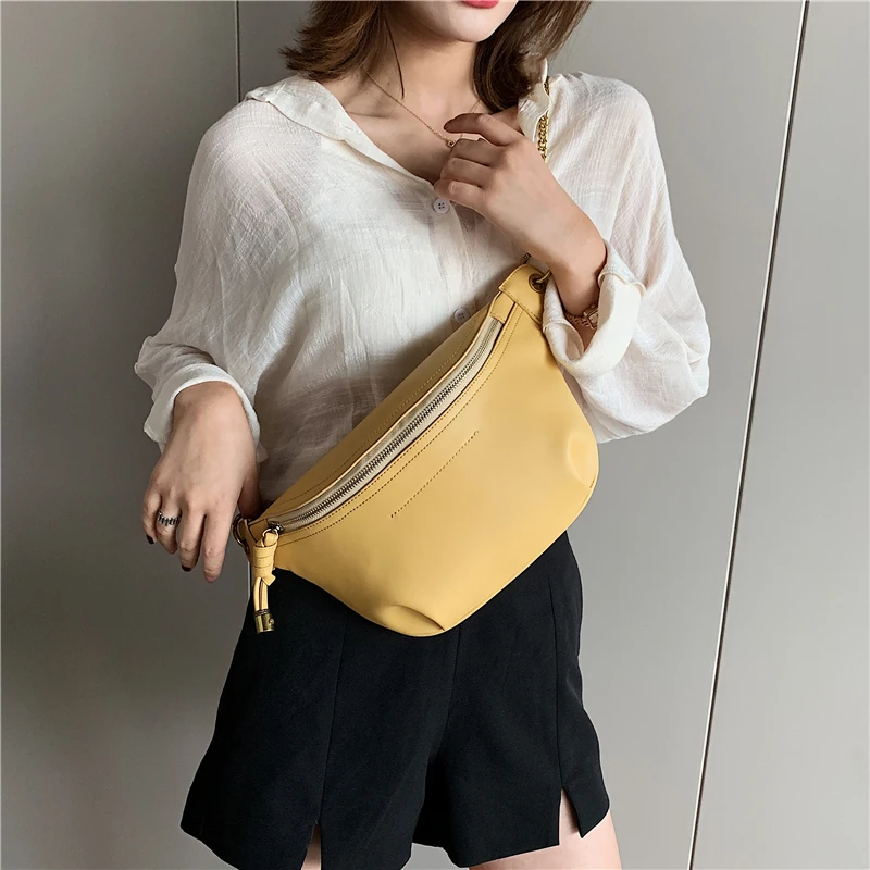 Burminsa Summer Chain Soft Chest Bags For Girls Candy Color Women Sling Waist Pack Phone Crossbody Bags Yellow White Green