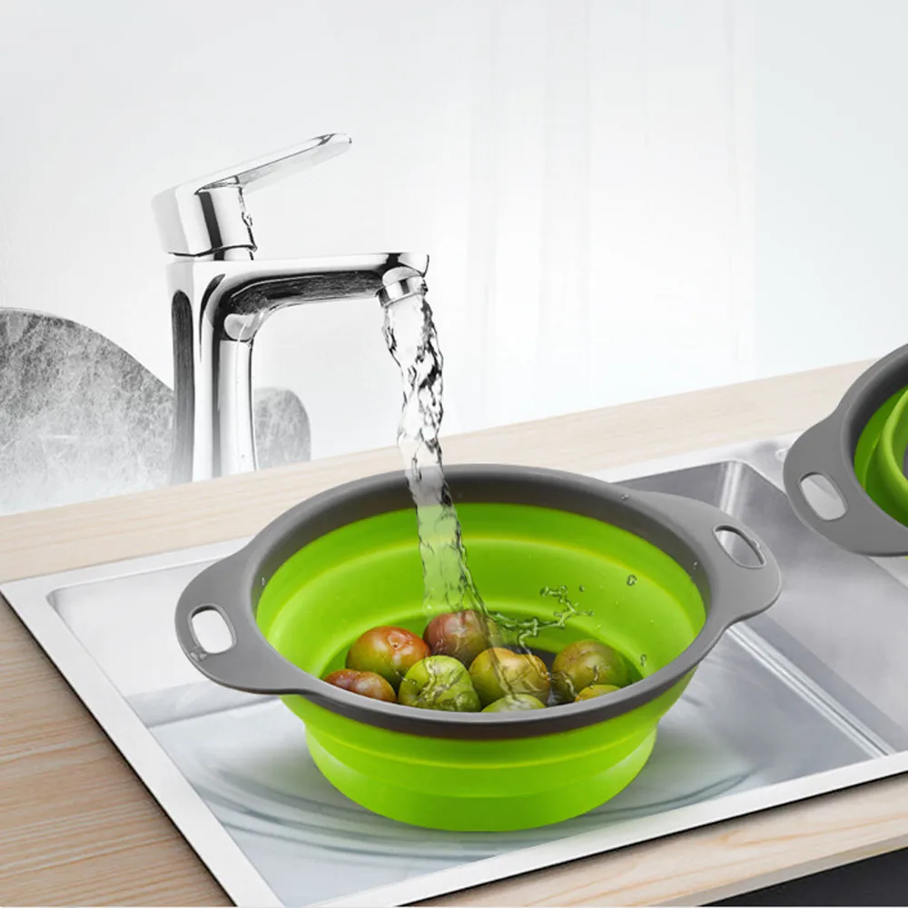 Foldable Silicone Colander Fruit Vegetable Washing Basket Strainer Collapsible Drainer With Handle Kitchen Tools | Дом и сад