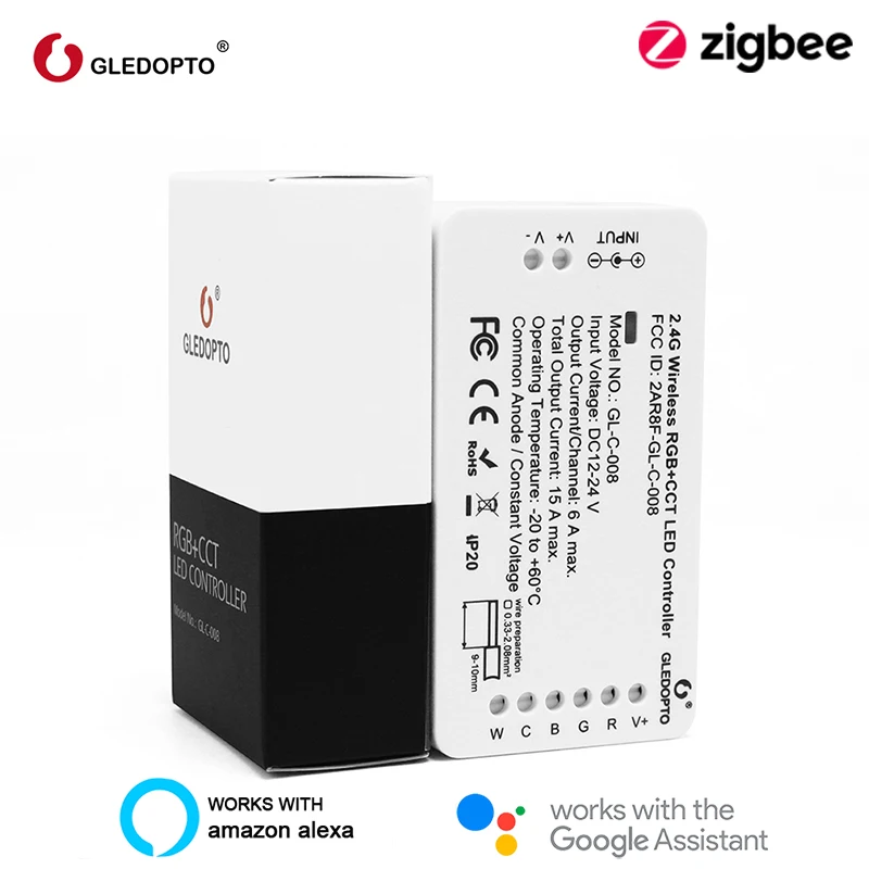 

GLEDOPTO ZigBee 3.0 Smart Controller RGB +CCT Dimmer Led Strip Controller Compatible Smartthings Echo Plus Zigbee2MQTT
