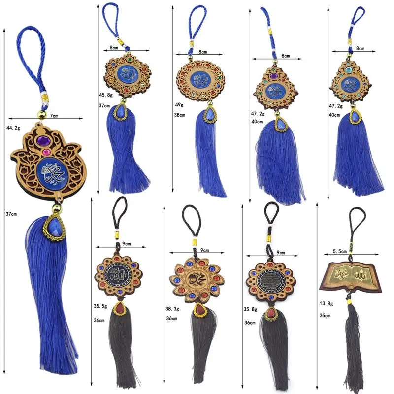 

Factory Wood Hanging Ornaments plywood with hanging rope and beautiful decorate tassel Eid Mubarak Decoration