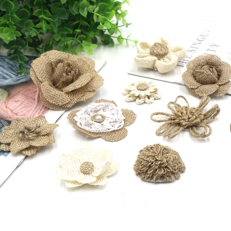 

Handmade Jute Hessian Burlap Flowers Linen Rose Flower DIY Production Shabby Chic Rustic Wedding Decoration Table Christmas Part