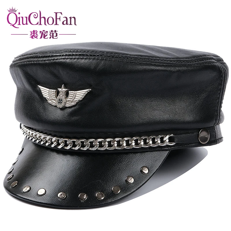 

Берет женский из лакированной кожи с заклепками в европейском стиле