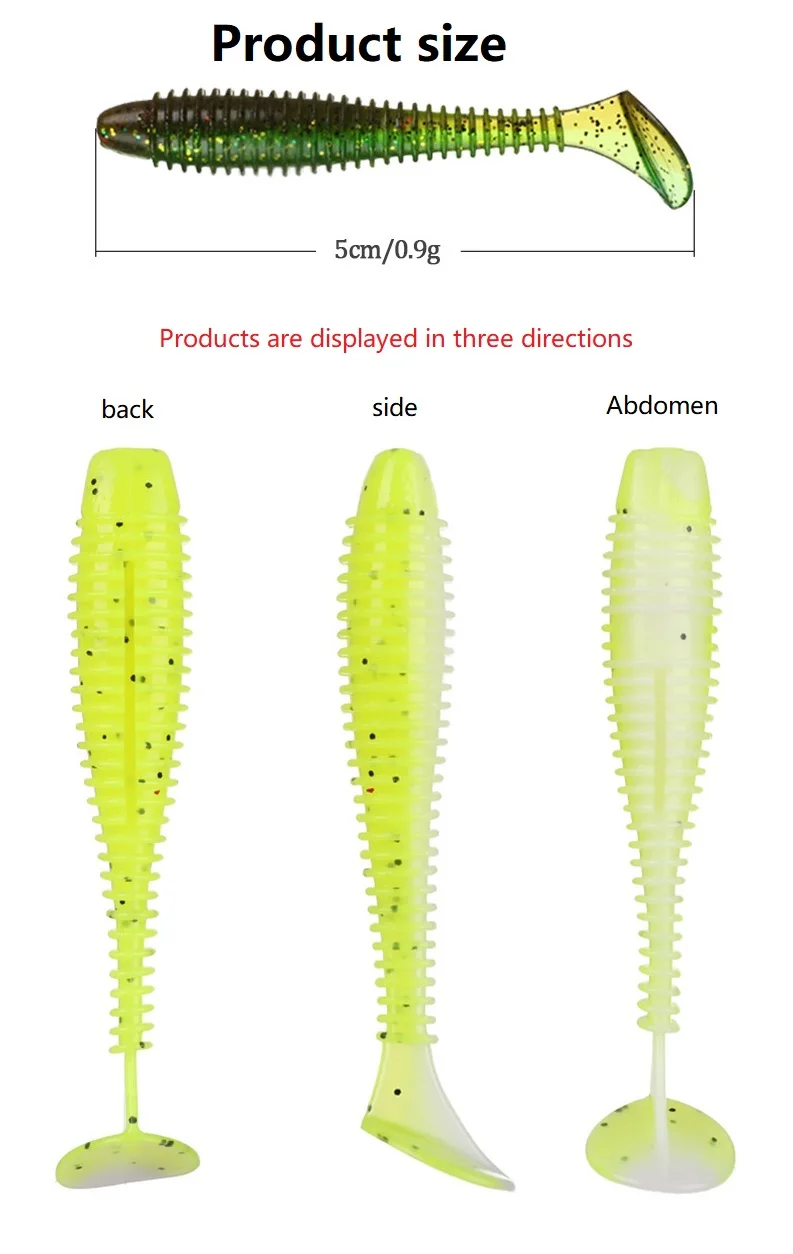 5-10pcs/lot Soft Fishing Lure 50mm/0.9g Double Color Spiral T tail Silicone baits Jig Wobbler Worm Pesca Bait | Спорт и развлечения