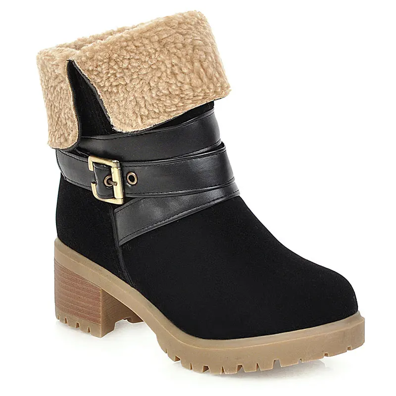 

Lasyarrow large size 34-46 ankle boots for women round toe slip on ladies autumn winter boots square heels flock keep warm boots