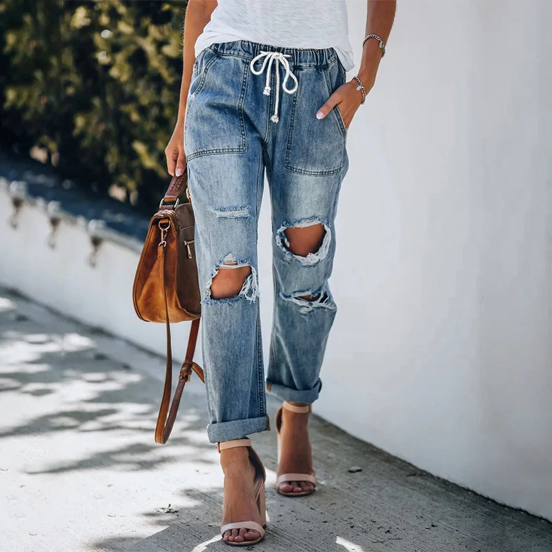 

YYCZF женские летние брюки 2021 большого размера с высокой талией, повседневные свободные тонкие брюки на завязках в стиле ретро, прямые джинсы ...