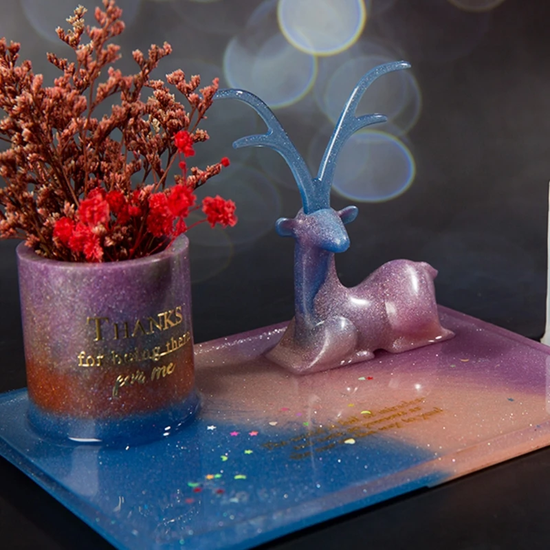 

1 Set Crystal Epoxy Resin Molds Deer Makeup Jewelry Display Tray Silicone Mould K3KC