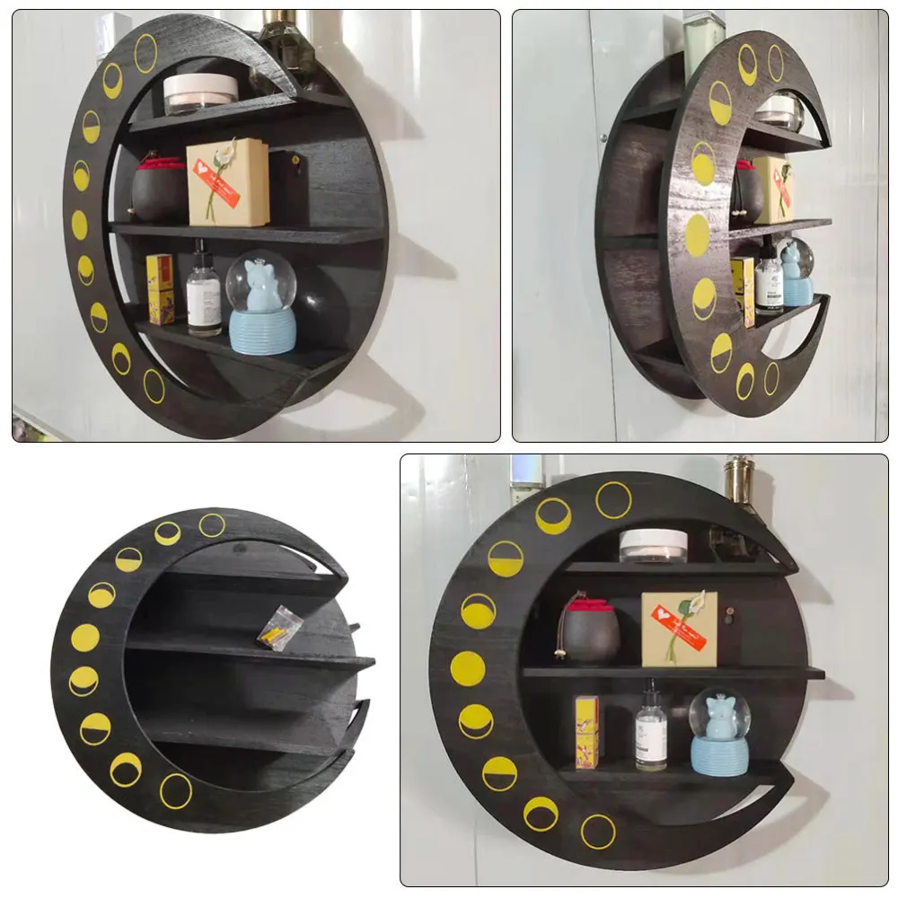 

1Pc Moon Shape Wall Decor Wall-mounted Storage Rack Wall Mounted Holder (Black)