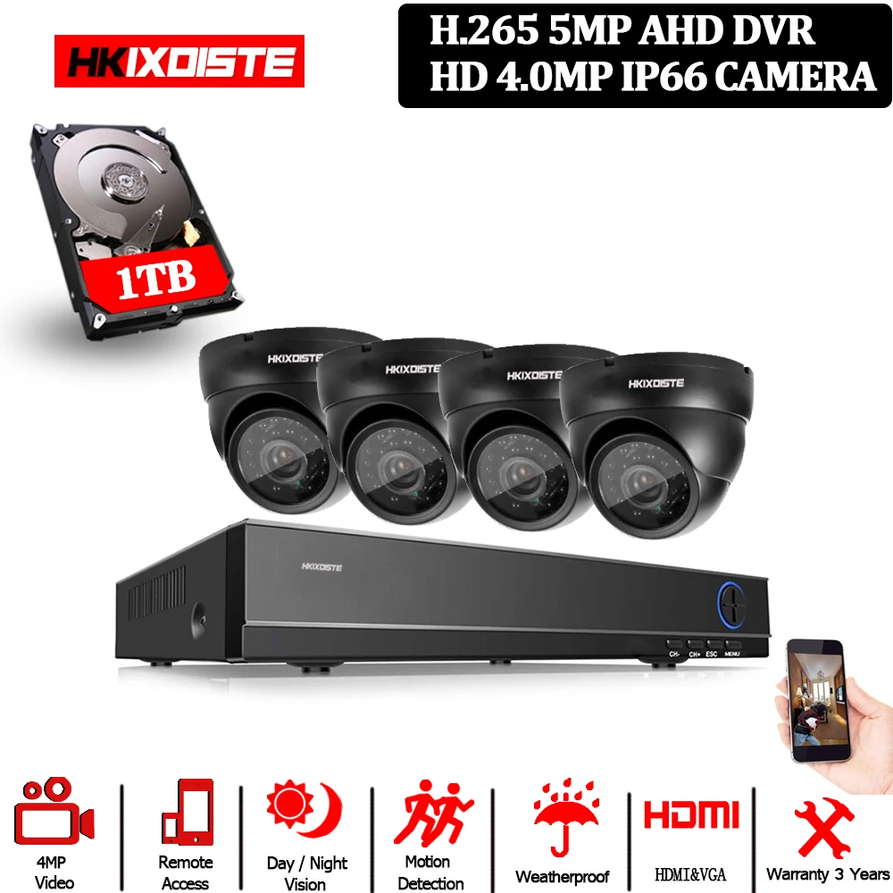 Система видеонаблюдения HKIXDISTE 4 канала 5 Мп DVR NVR 2560*1440 МП|Система наблюдения| |