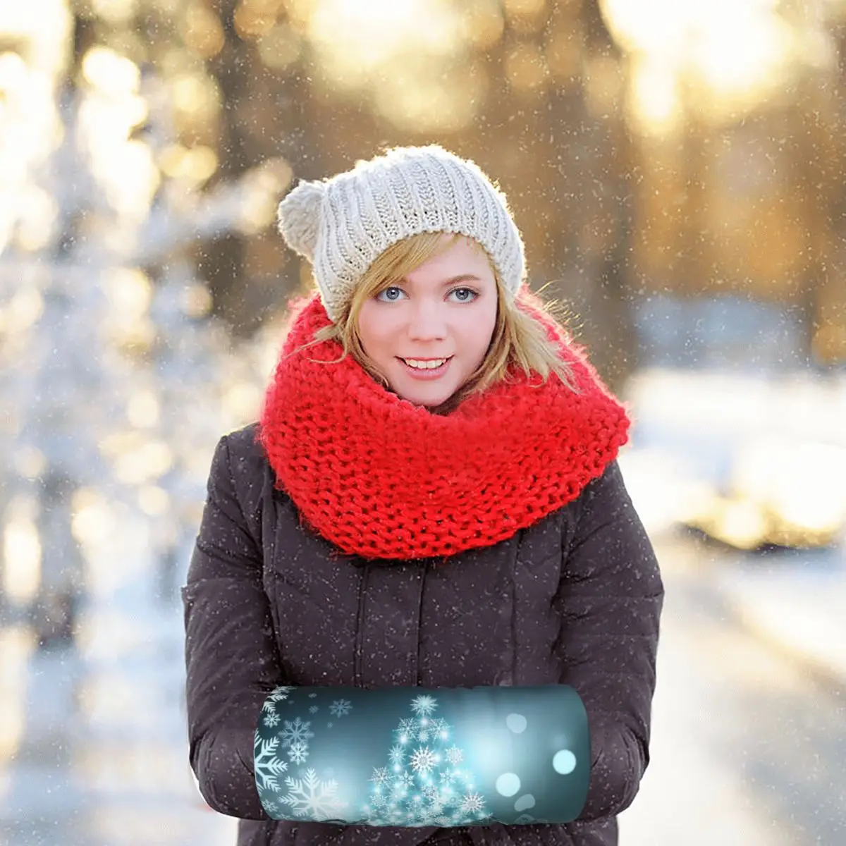 

Рождественская открытка Рождественская елка атмосфера наступление мужские и женские плюшевые перчатки