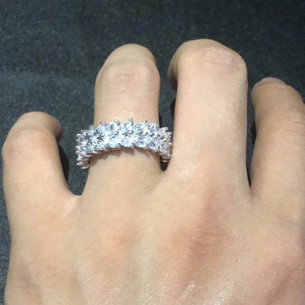 

Fashion Brilliant 925 Sterling silver Marquise Cut Olive Branch Big Cubic Zirconia Wedding Bands Ring For Women Jewelry SZ 5-10