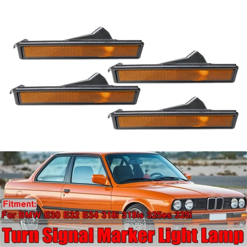 

4pc Turn Signal Marker Light Lamp For BMW E30 E32 E34 318i 318is 325es 3 Series L Or R Replacement Rear Bumper Side Marker Light