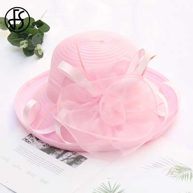 FS 2020 черная шляпа с широкими полями для женщин органза шляпы от солнца цветы