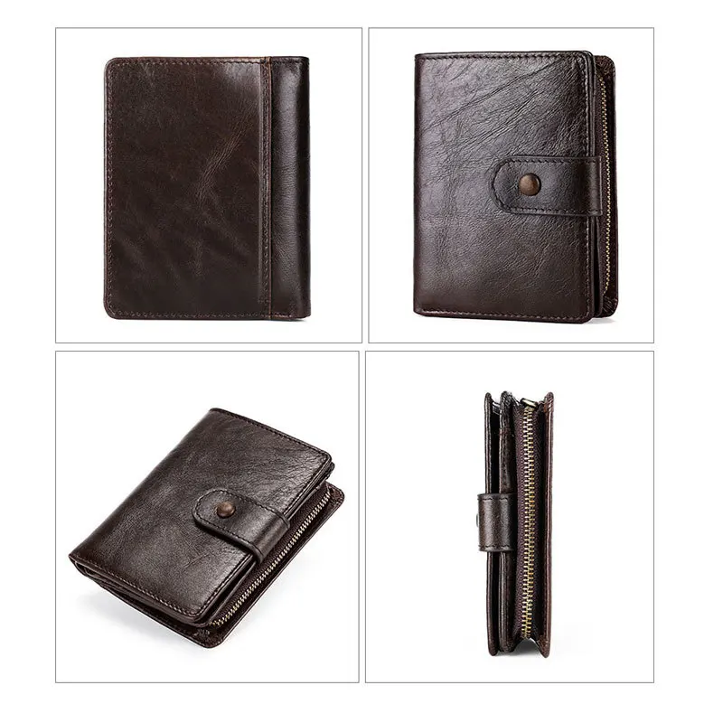 Кошелек GROJITOO мужской из вощеной кожи бумажник воловьей на молнии повседневный