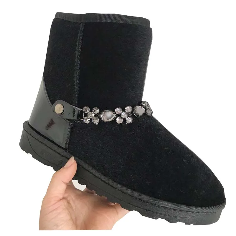 

2020 Women Snow Boots Rhinestone Non-Slip Flat Wear-Resistant Winter Boots Warm Breathable All-match Korean Women's Cotton Shoes