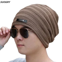 winter knitted cap beanie hat unisex mens skullies stripe hat hood plus velvet caps for women beanies beanies