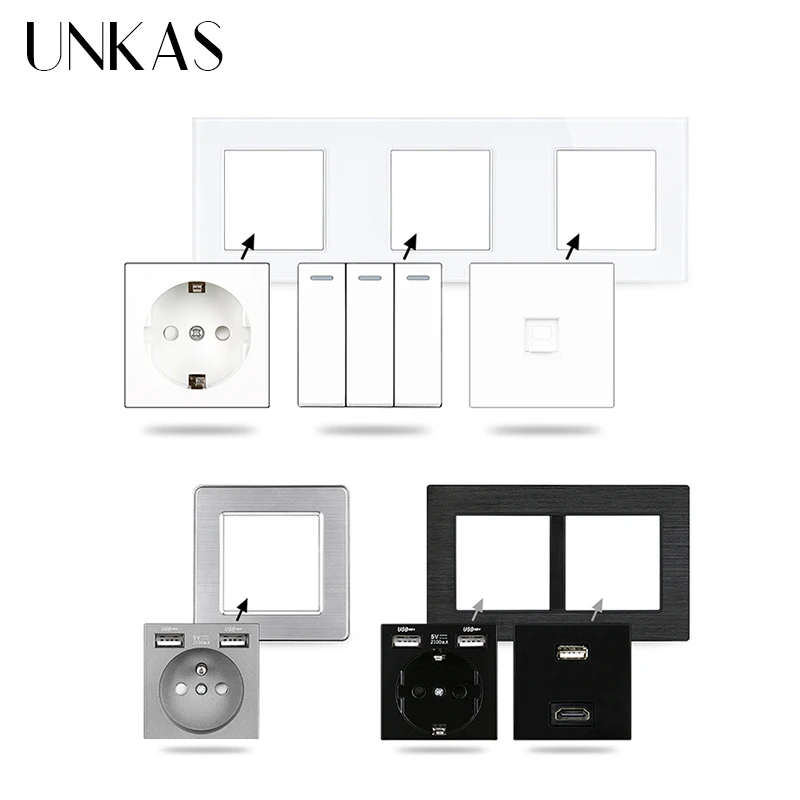 Модули UNKAS B8 Бесплатная комбинация Новая европейская/французская розетка 16 А