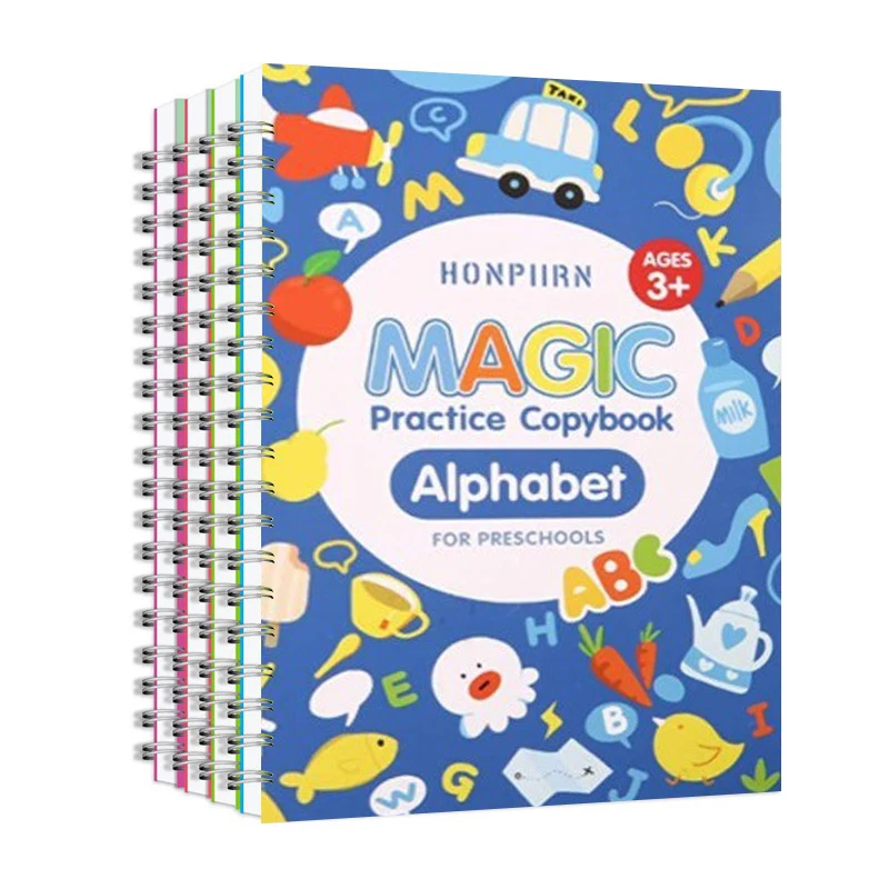 Juego de libros reutilizables para ni&ntilde;os, set de 4 libros para Aprender caligraf&iacute;a, libros de pr&aacute;ctica de escritura, juguete Montessori para beb&eacute;s-5