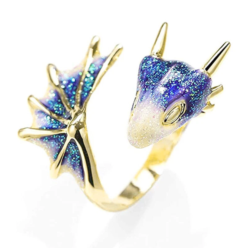 Fashion Enamel Starry Sky Small Blue Dragon Ring For Women Colorful Fresh Opening Adjustable Ring Unisex Charm Punk Jewelry Gift