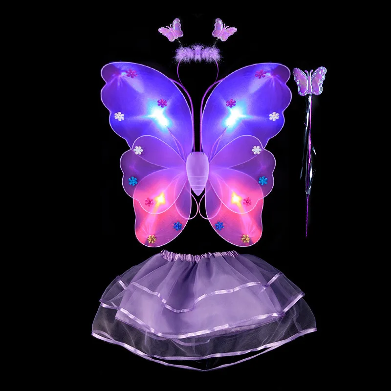 Hot Princess Blinking LED Butterfly Wing Headband Fairy Wands Skirt Kids Girls Performance Props Halloween Glow Party Supplies | Дом и сад