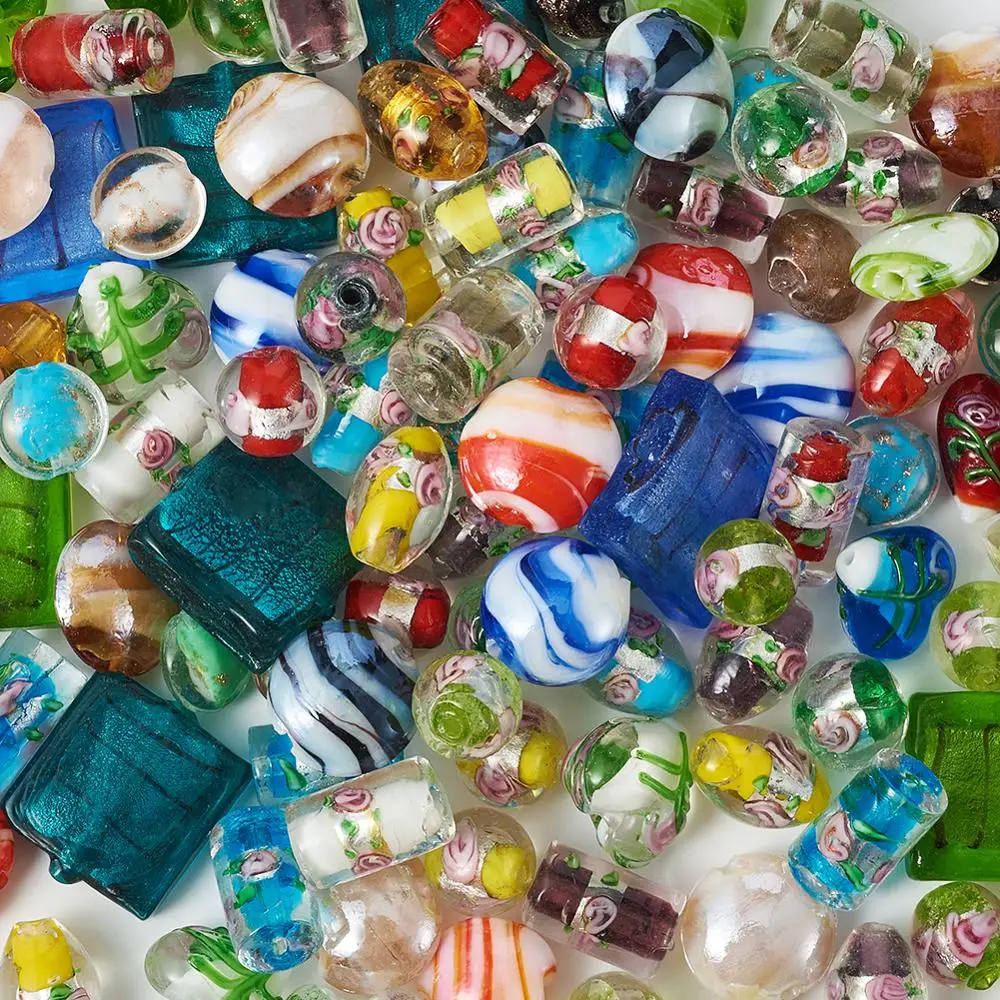 Стеклянные бусины из фольги серебристого цвета ручной работы 1 коробка для