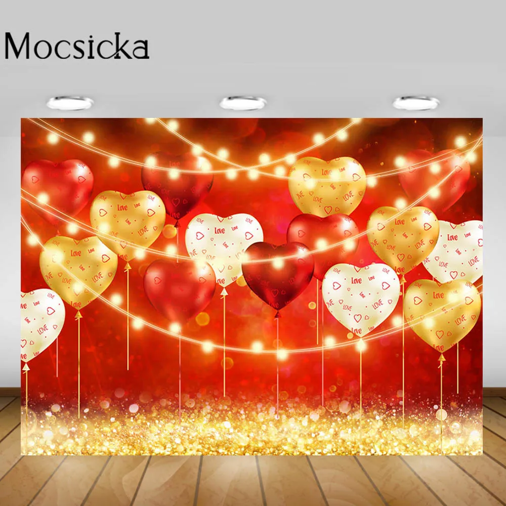 

Mocsicka Red Valentines Day Backdrop Heart Ballon Women Birthday Wedding Photography Background for Photo Studio Photocall Props