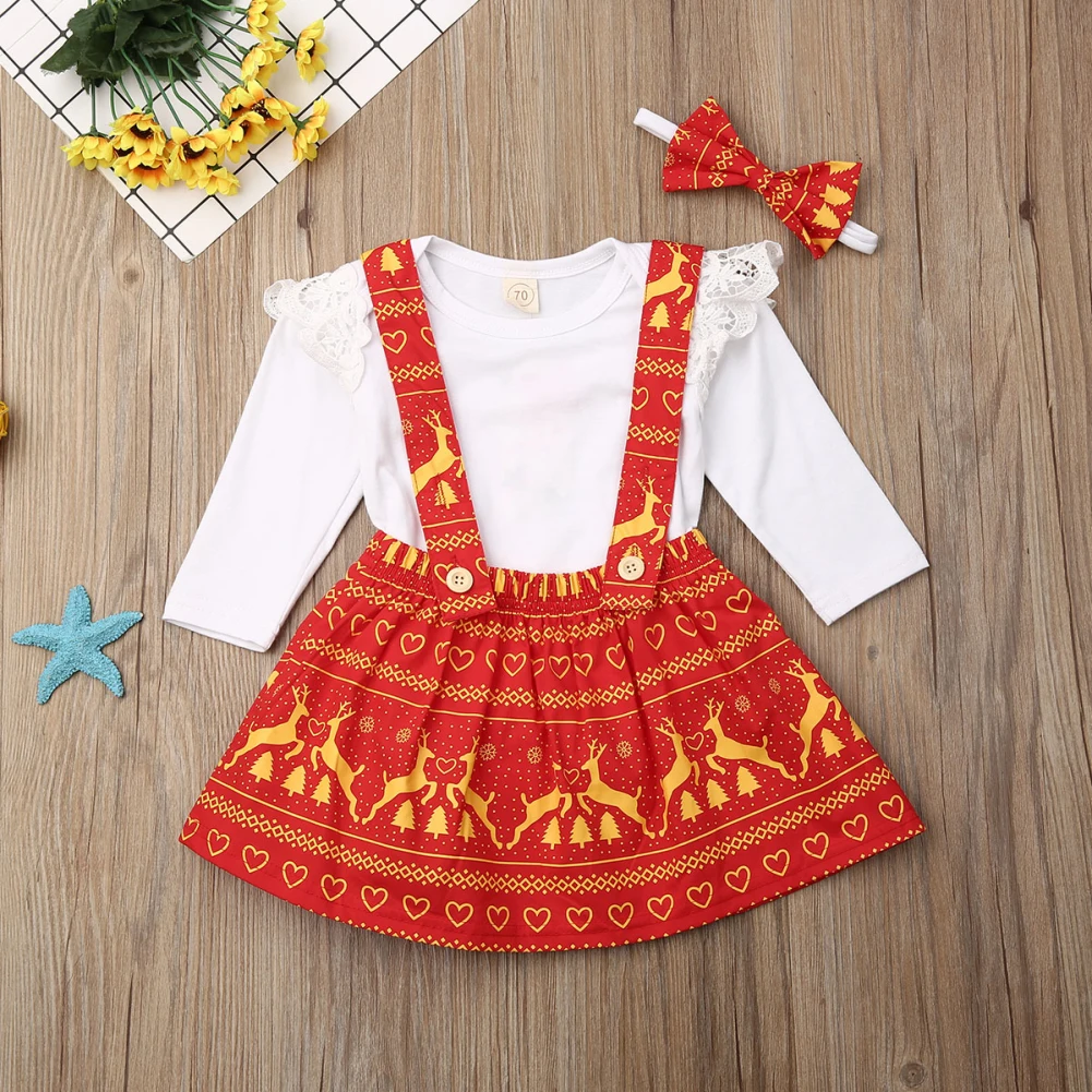 My First Christmas/Одежда для новорожденных девочек комбинезон с длинными рукавами и принтом, комбинезон на лямках, юбка, комплект одежды, Рождественская одежда
