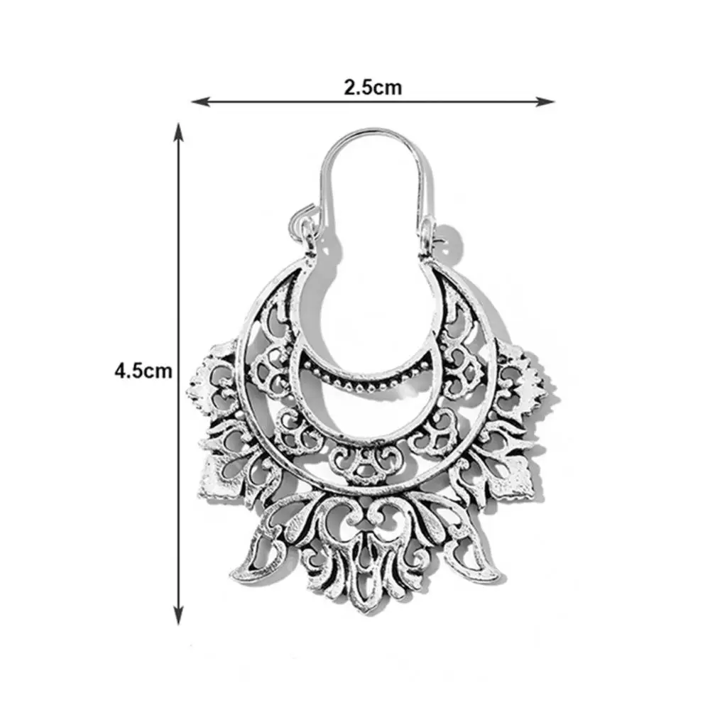 

50% Dropshipping!!Vintage Women Semicircle Hollow Out Engraved Exaggeration Earrings Jewelry Gift